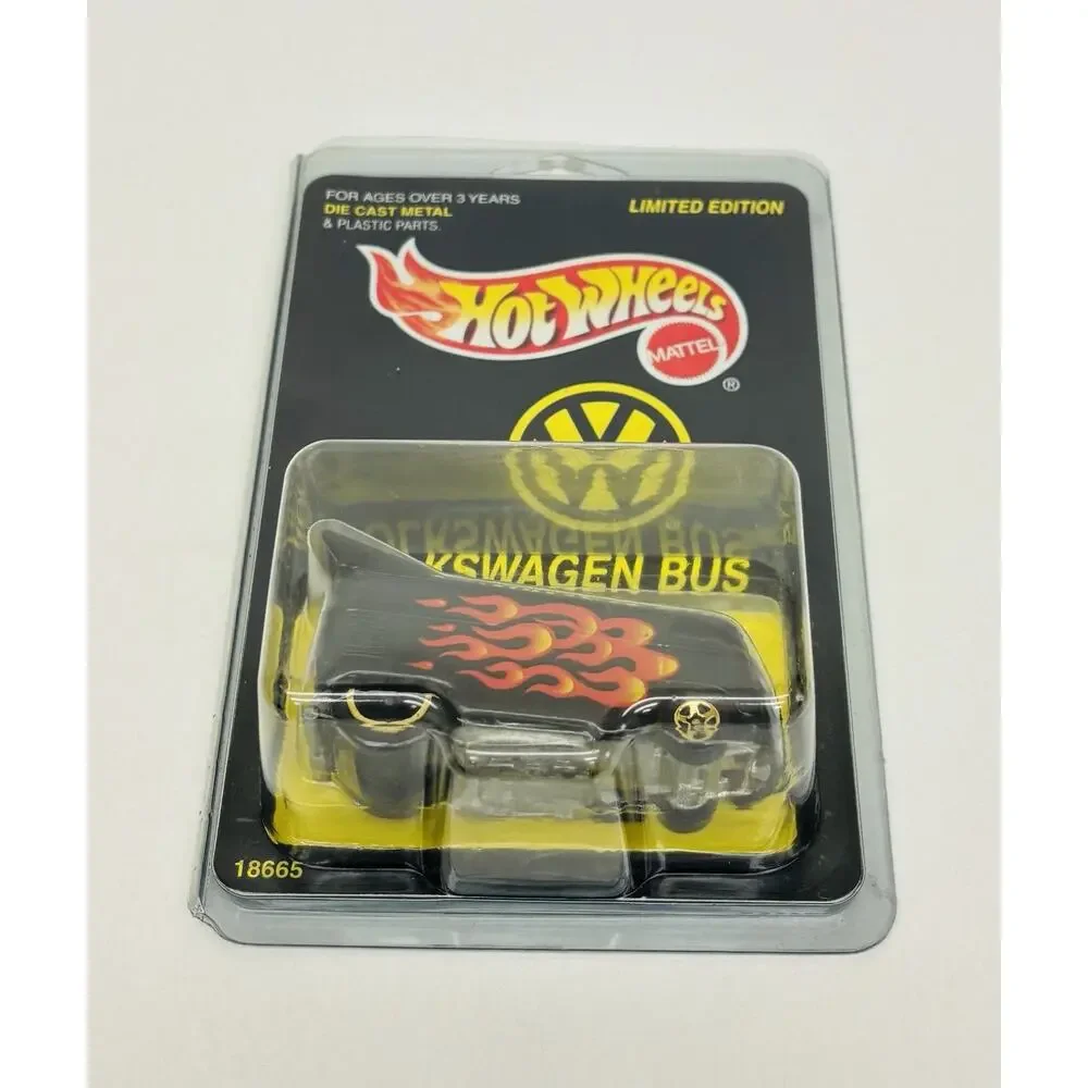 Hot Wheels VW Volkwagen Drag Bus Black Flames Limited Edition 18665 w/ Protector